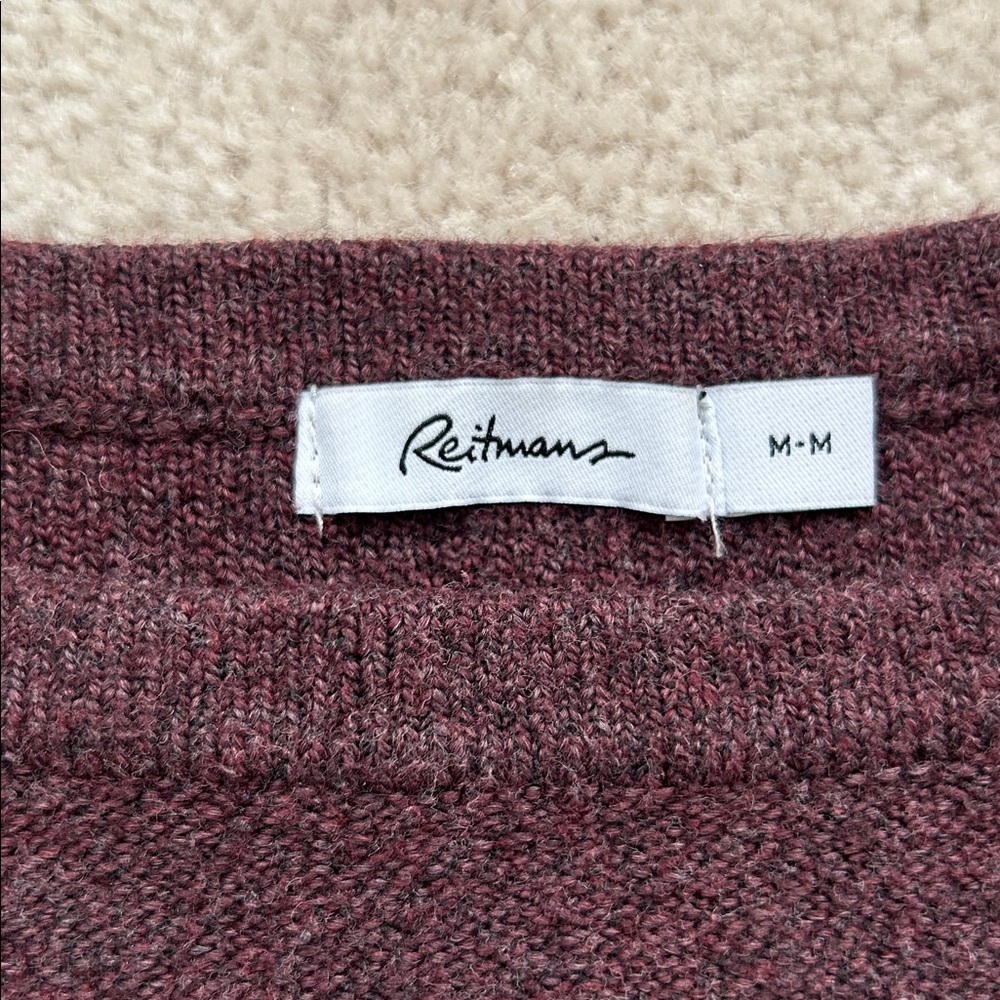 Reitmans Striped Tunic Sweater | Burgundy & Mauve Knit | Size M - Picture 2 of 4
